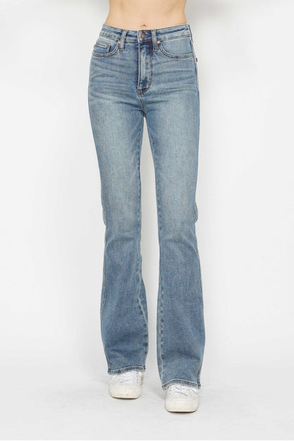Judy Blue Full Size Tummy Control Back Embroidered Pocketed Bootcut Jeans Plus Size