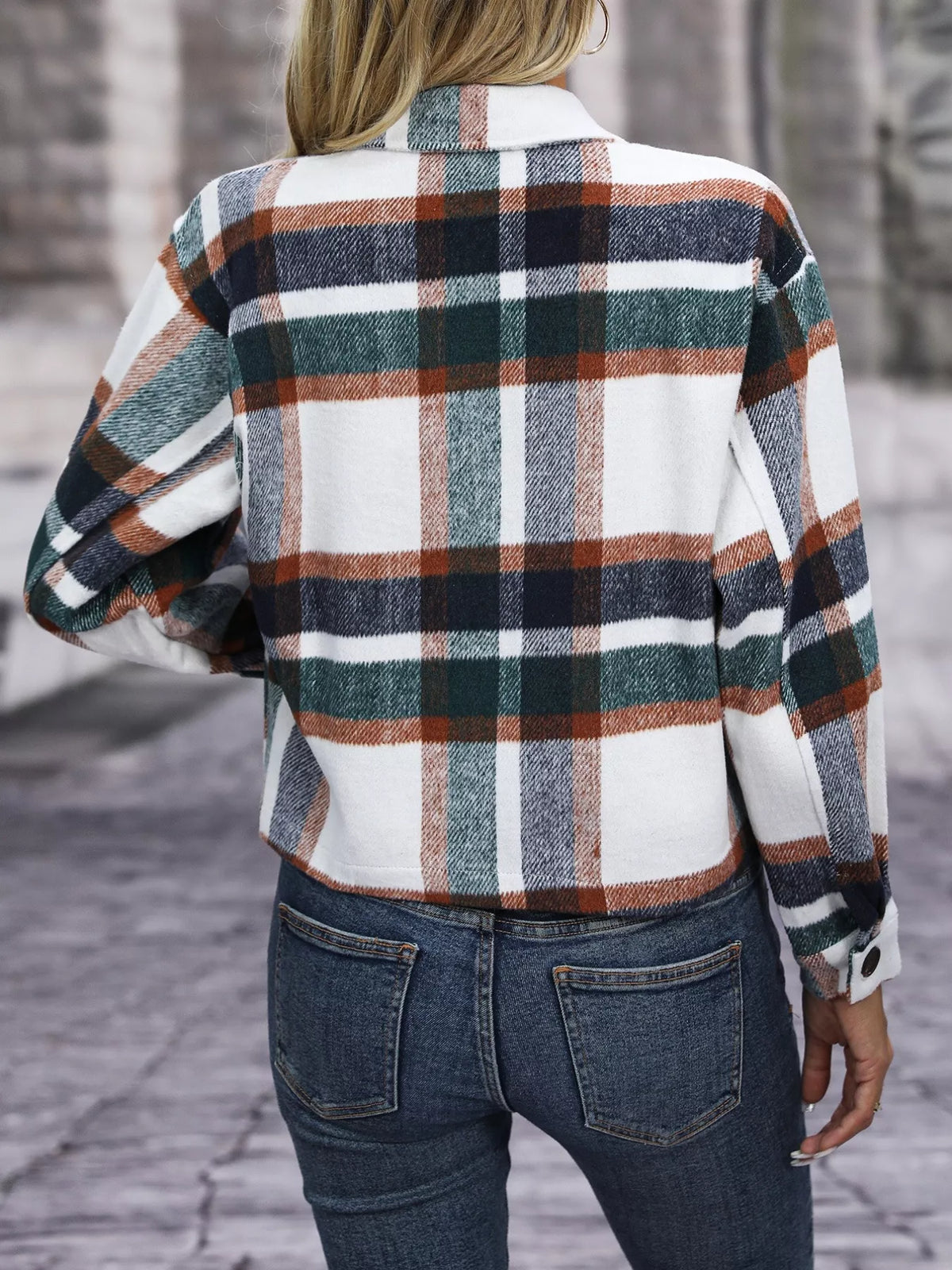 Plaid Oversized Button-Up Cropped Jacket