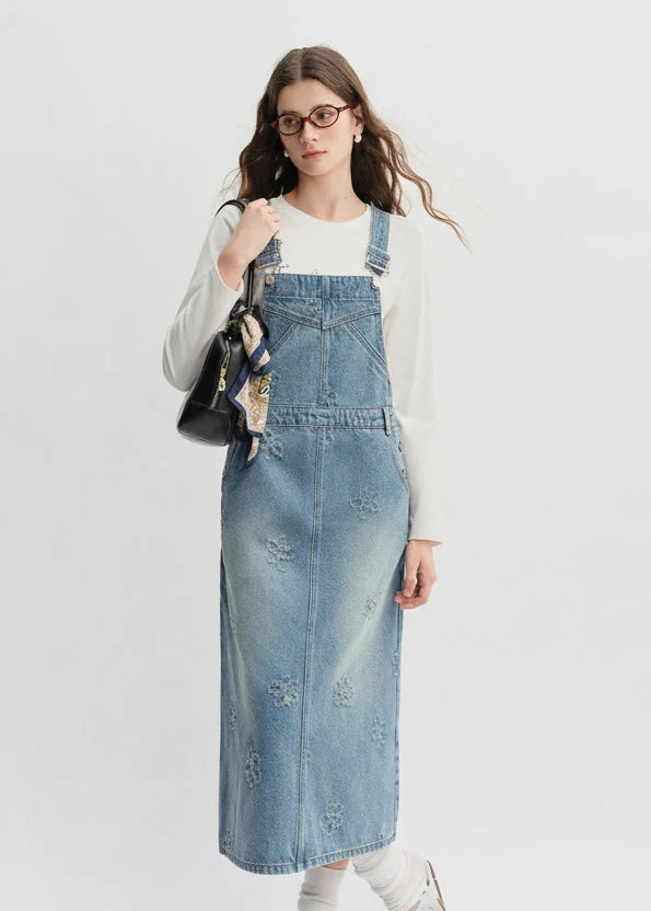 Plus Size Fringed Floral Denim Jacket & Skirt Set