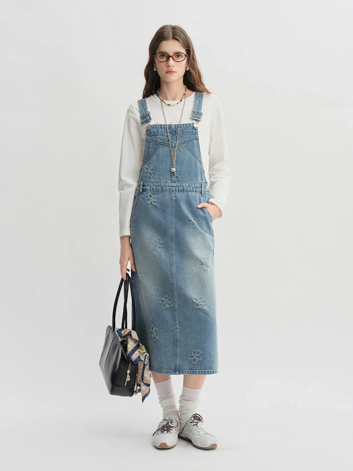Plus Size Fringed Floral Denim Jacket & Skirt Set
